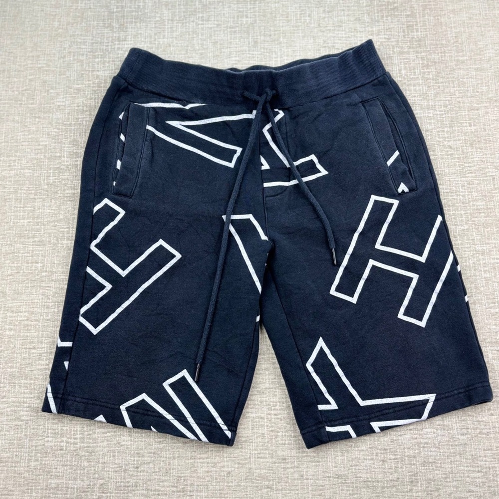 Armani Exchange Mens Navy Blue Graphic Logo Sweat Shorts Size Small CK-181